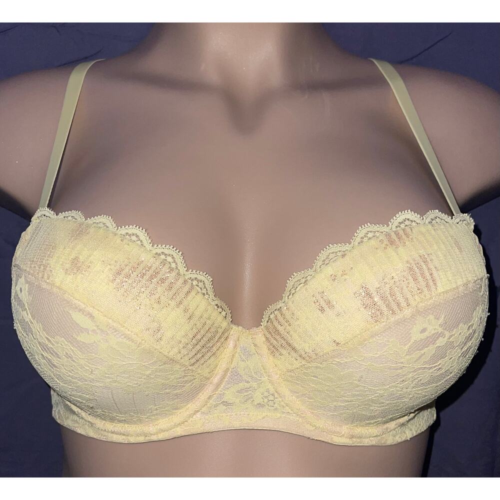 34D YELLOW LACE VICTORIA'S SECRET MOLDED BALCONETTE BRA